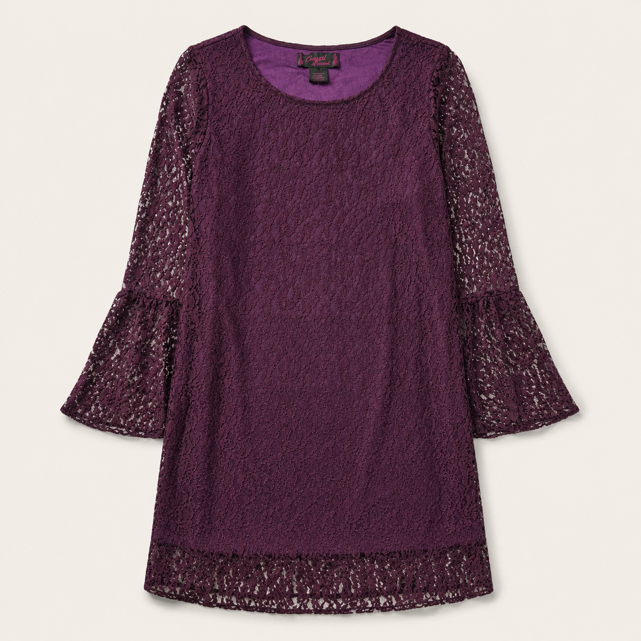 Ladies Wine Vintage Lace Bell Sleeve Tunic Top