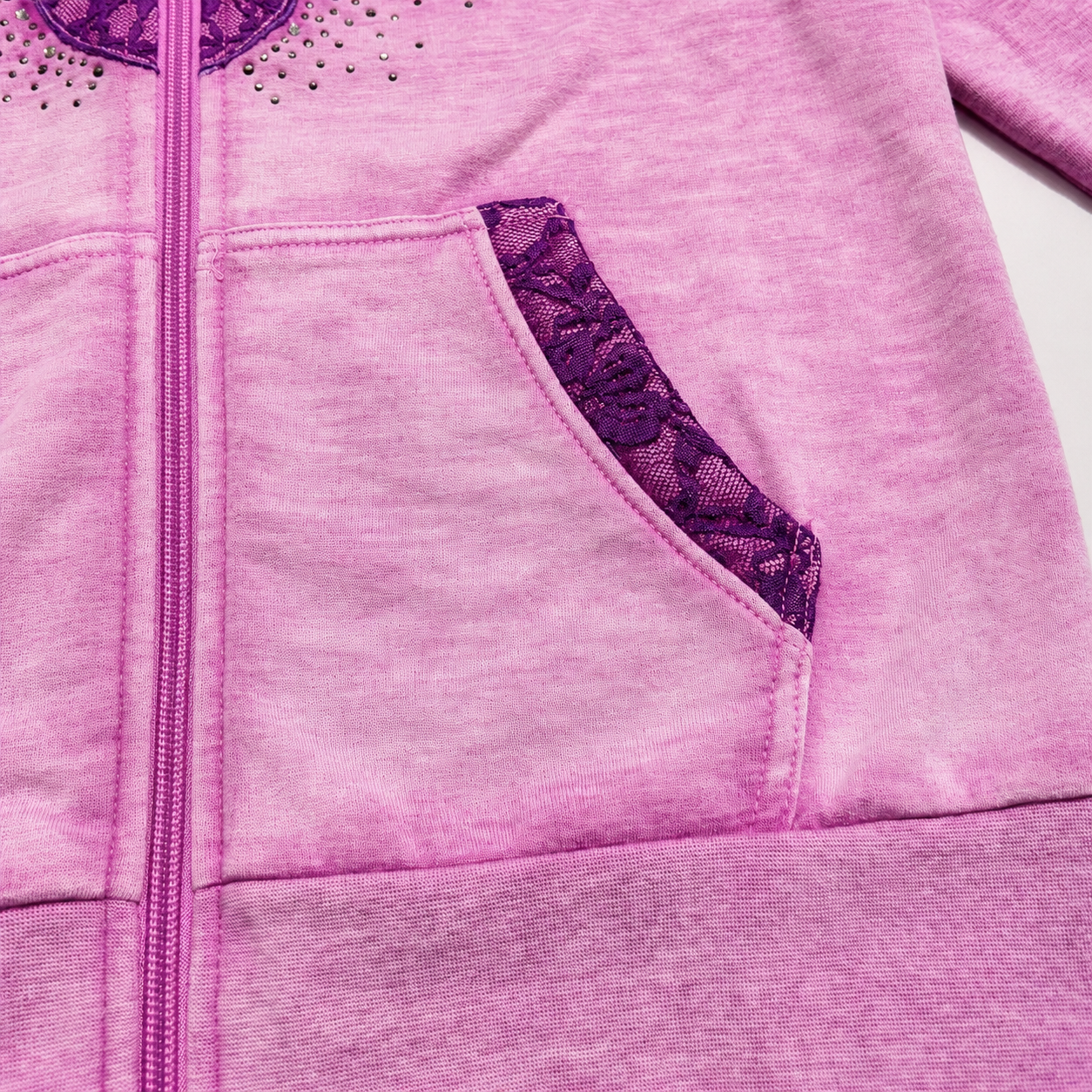 Ladie's Lace Detail Rhinestone Hoodie