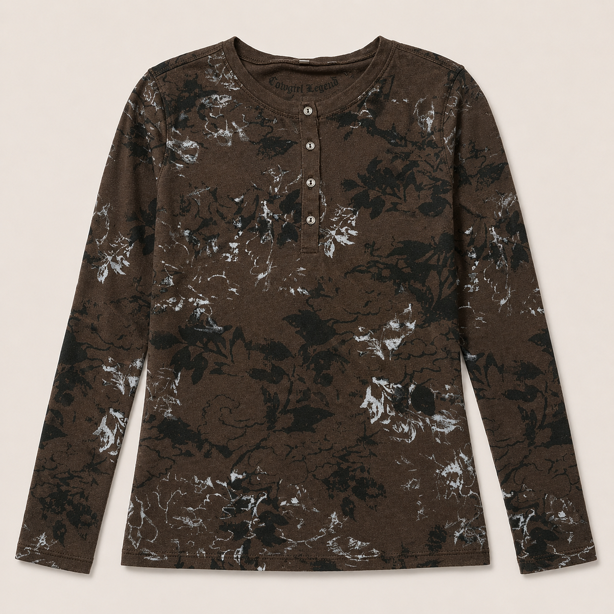 Ladie's Vintage Floral Henley Top