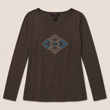 Ladie's Southwestern Rhinestone Long Sleeve Top