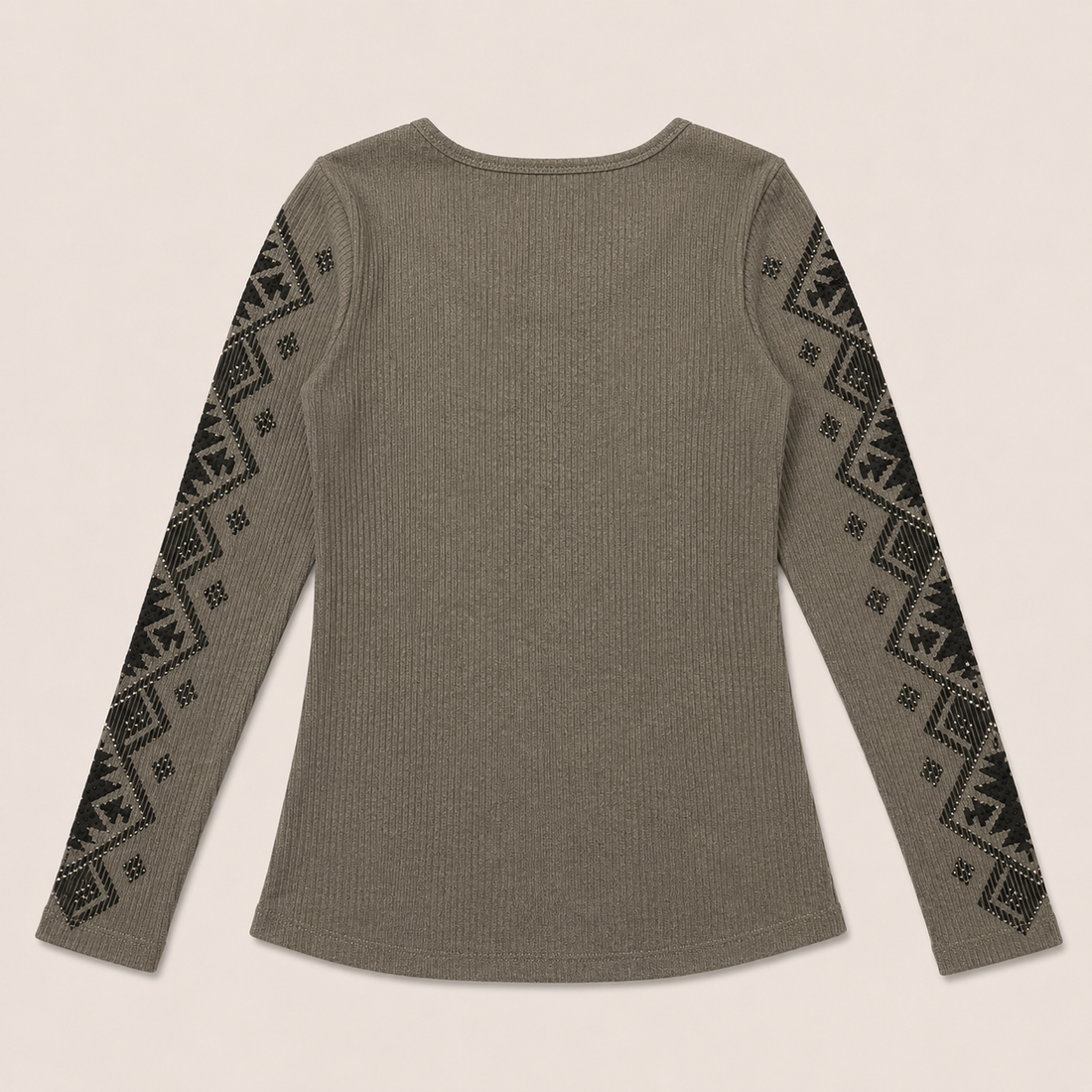 Ladie's Ribbed Aztec Print Long Sleeve Top