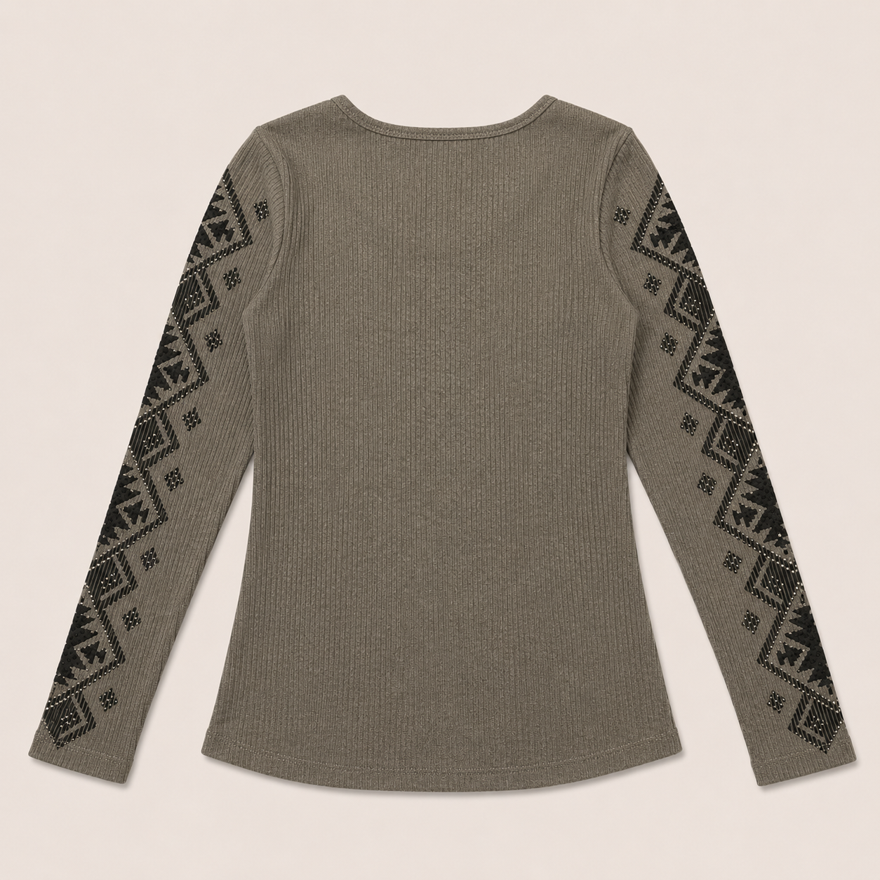 Ladie's Ribbed Aztec Print Long Sleeve Top