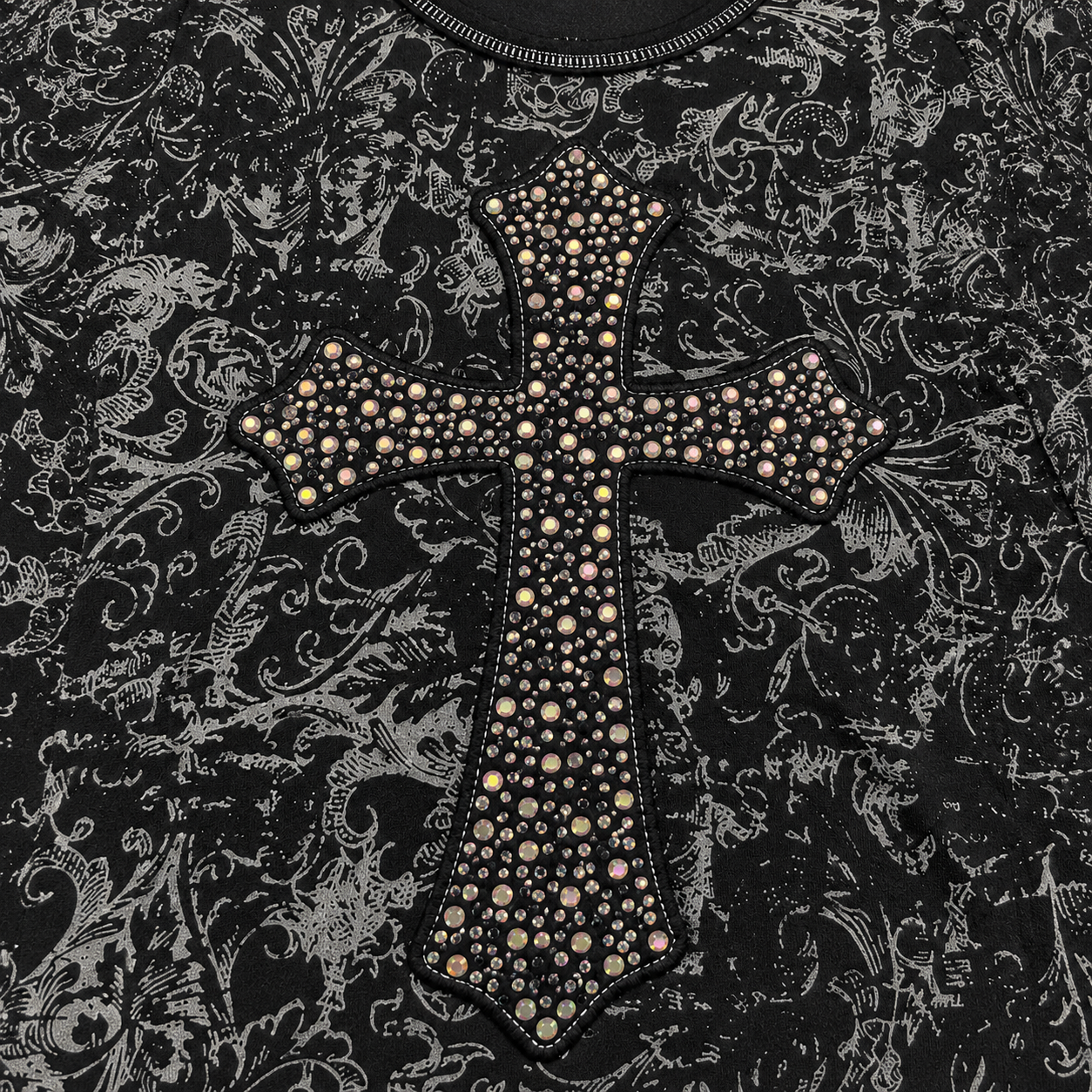 Ladie's Midnight Cross Rhinestone Top