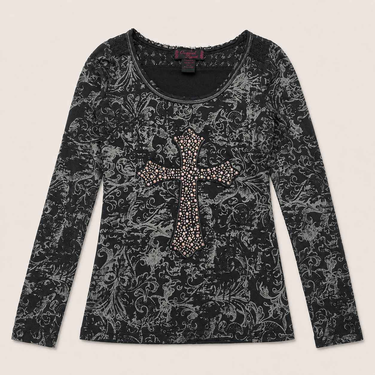 Ladie's Midnight Cross Rhinestone Top