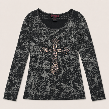 Ladie's Midnight Cross Rhinestone Top