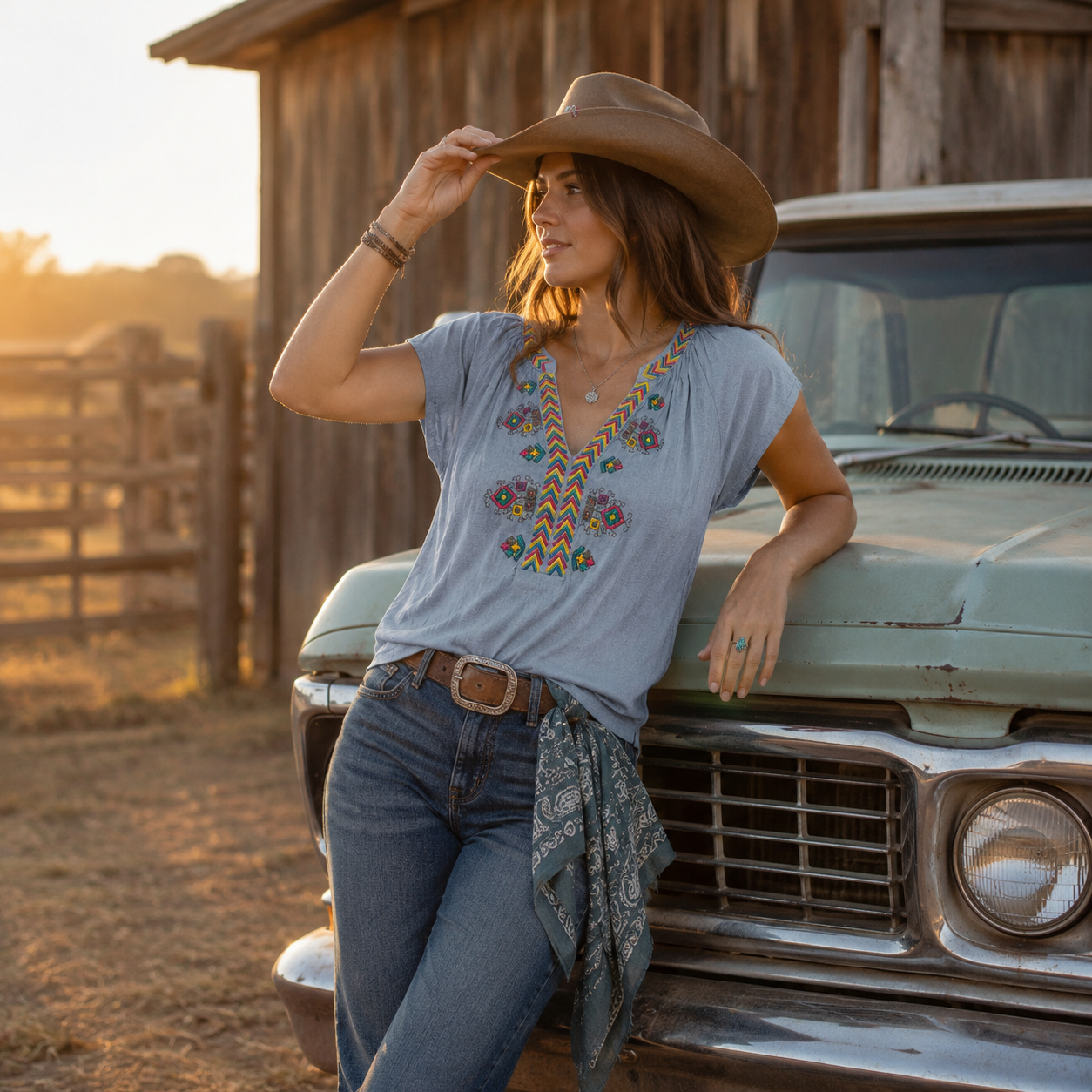 Ladie's Embroidered Boho Peasant Top