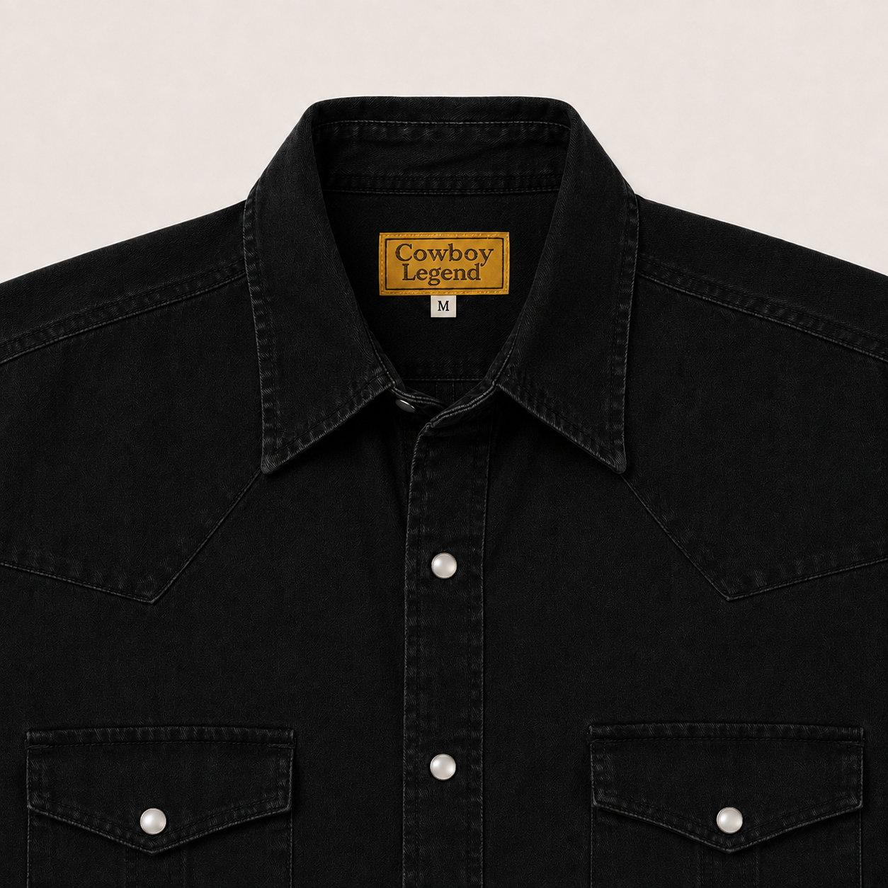 Men's Black Washed Long Sleeve Cowboy Western Pearl Snap Shirt