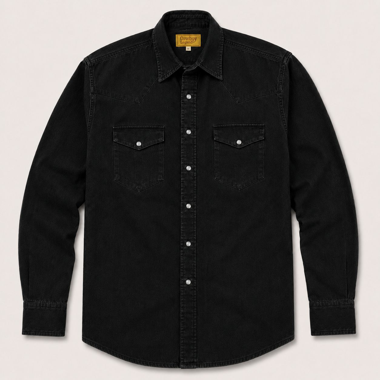 Men's Black Washed Long Sleeve Cowboy Western Pearl Snap Shirt