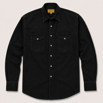 Men's Black Washed Long Sleeve Cowboy Western Pearl Snap Shirt