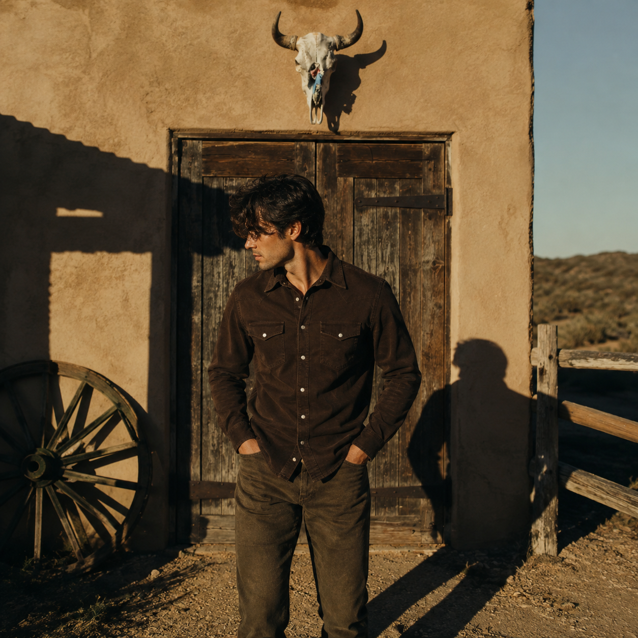 Men's Chocolate Washed Long Sleeve Cowboy Western Snap Shirt