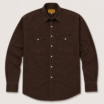 Men's Chocolate Washed Long Sleeve Cowboy Western Snap Shirt