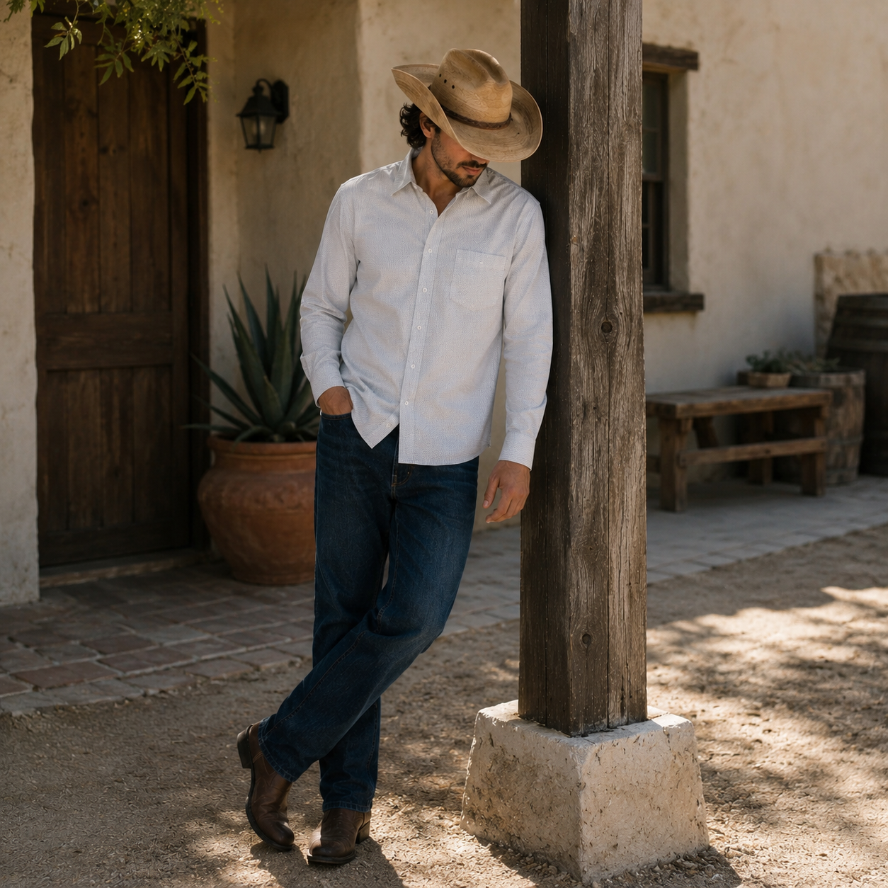 Cowboy Legend Men's Stone Grey/White Micro Print Snap Shirt