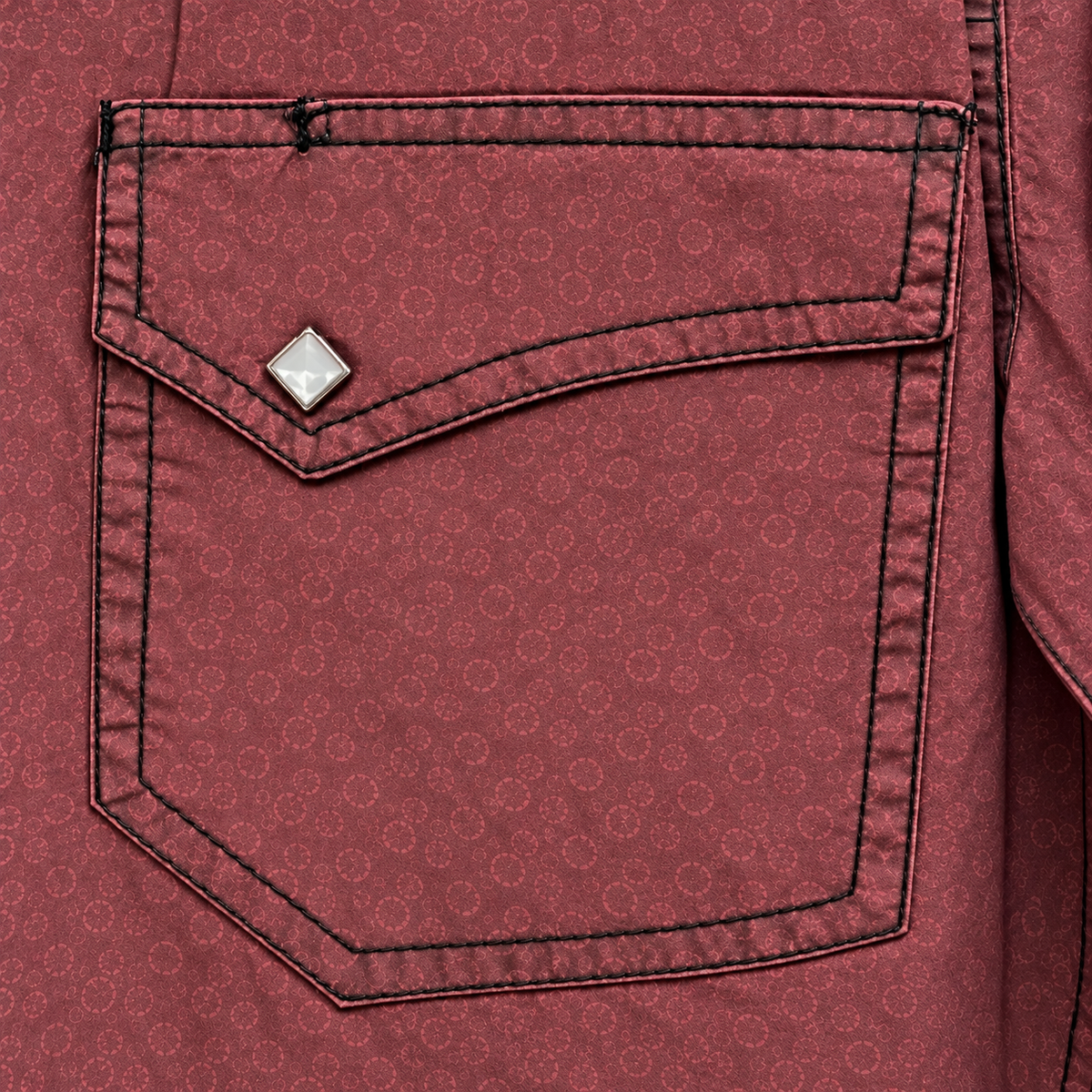 Men’s Burgundy Geometric Print Cowboy Western Snap Shirt