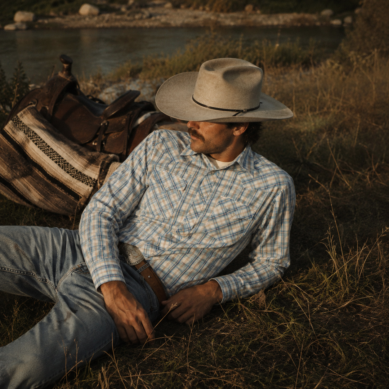 Cowboy Legend Men's Aqua Plaid Western Shirt