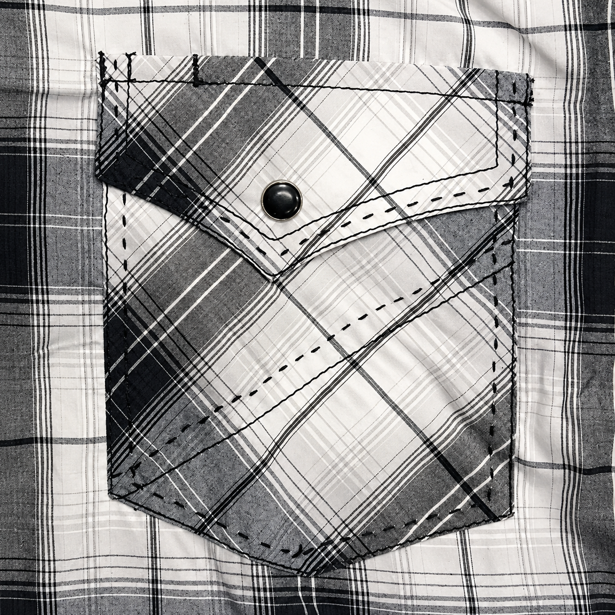 Cowboy Legend Men's Black & White Plaid Pearl Snap Western Shirt