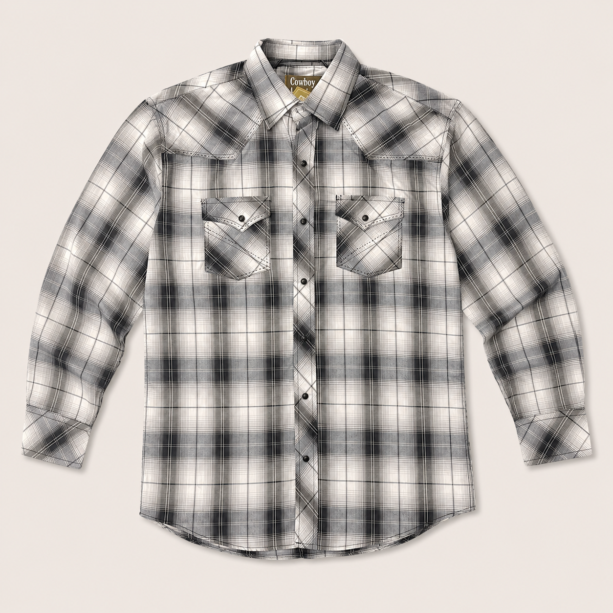Cowboy Legend Men's Black & White Plaid Pearl Snap Western Shirt