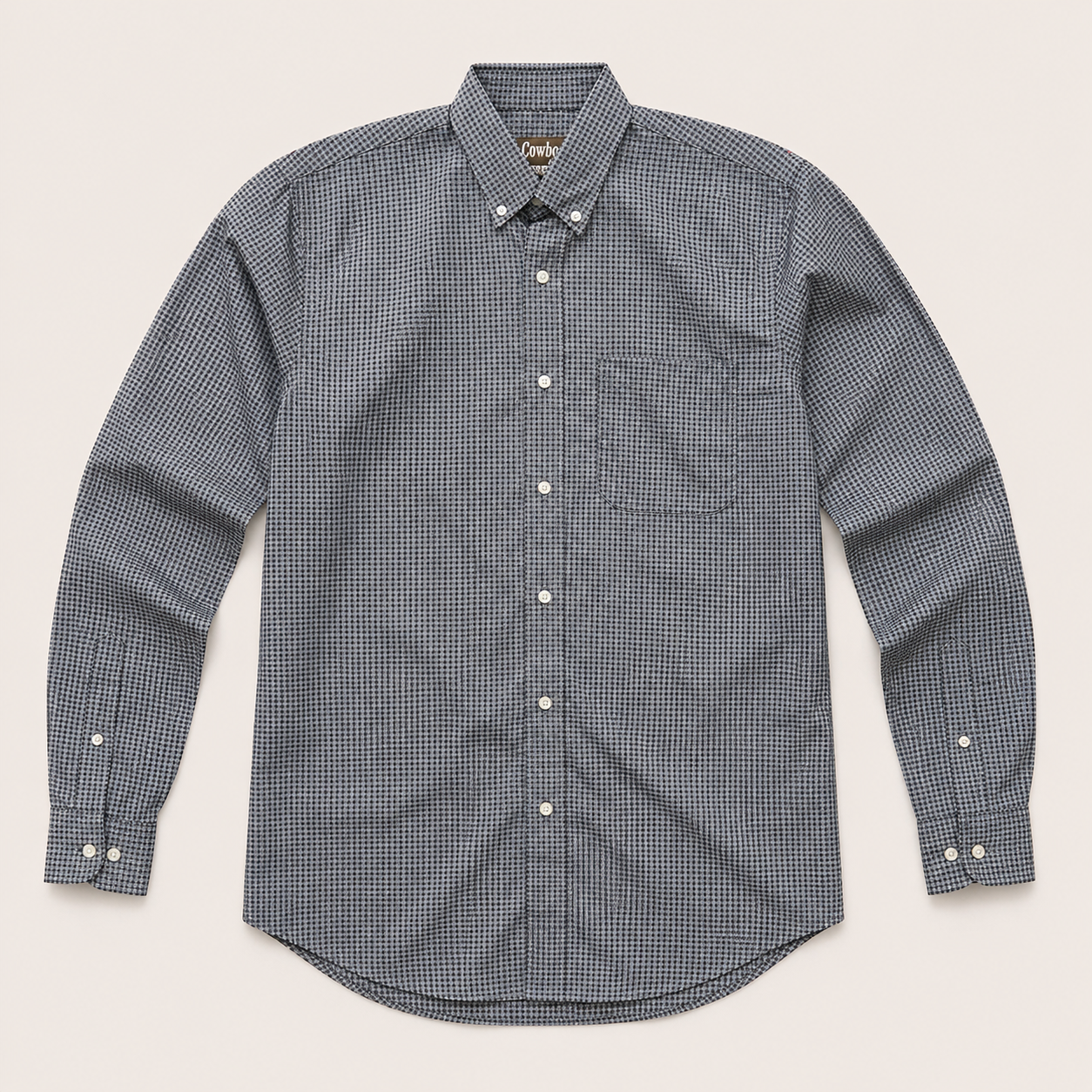 Men's Grey Micro Print Long Sleeve Button-Down Shirt
