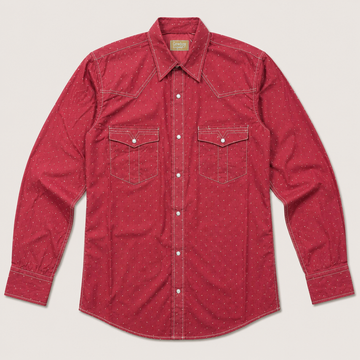 Cowboy Legend Men's Vintage Red Micro Print Pearl Snap Western Shirt