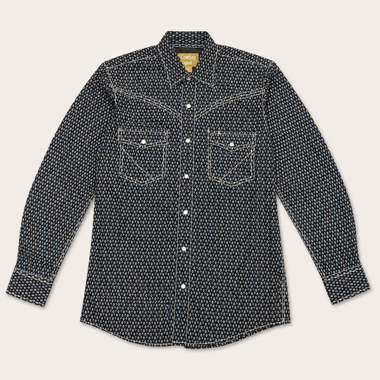 Cowboy Legend Men's Black Diamond Print Pearl Snap Western Shirt