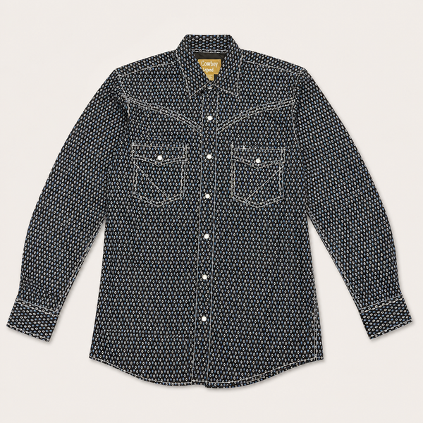 Men's Black Diamond Print Pearl Snap Long Sleeve Cowboy Western Shirt