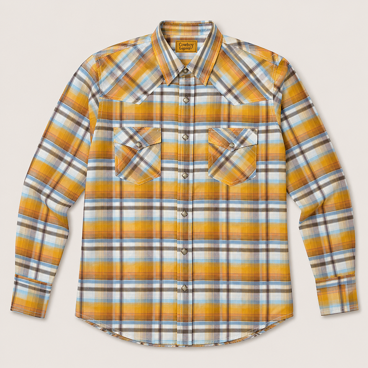 Cowboy Legend Men's Sunset Gold Plaid Pearl Snap Western Shirt