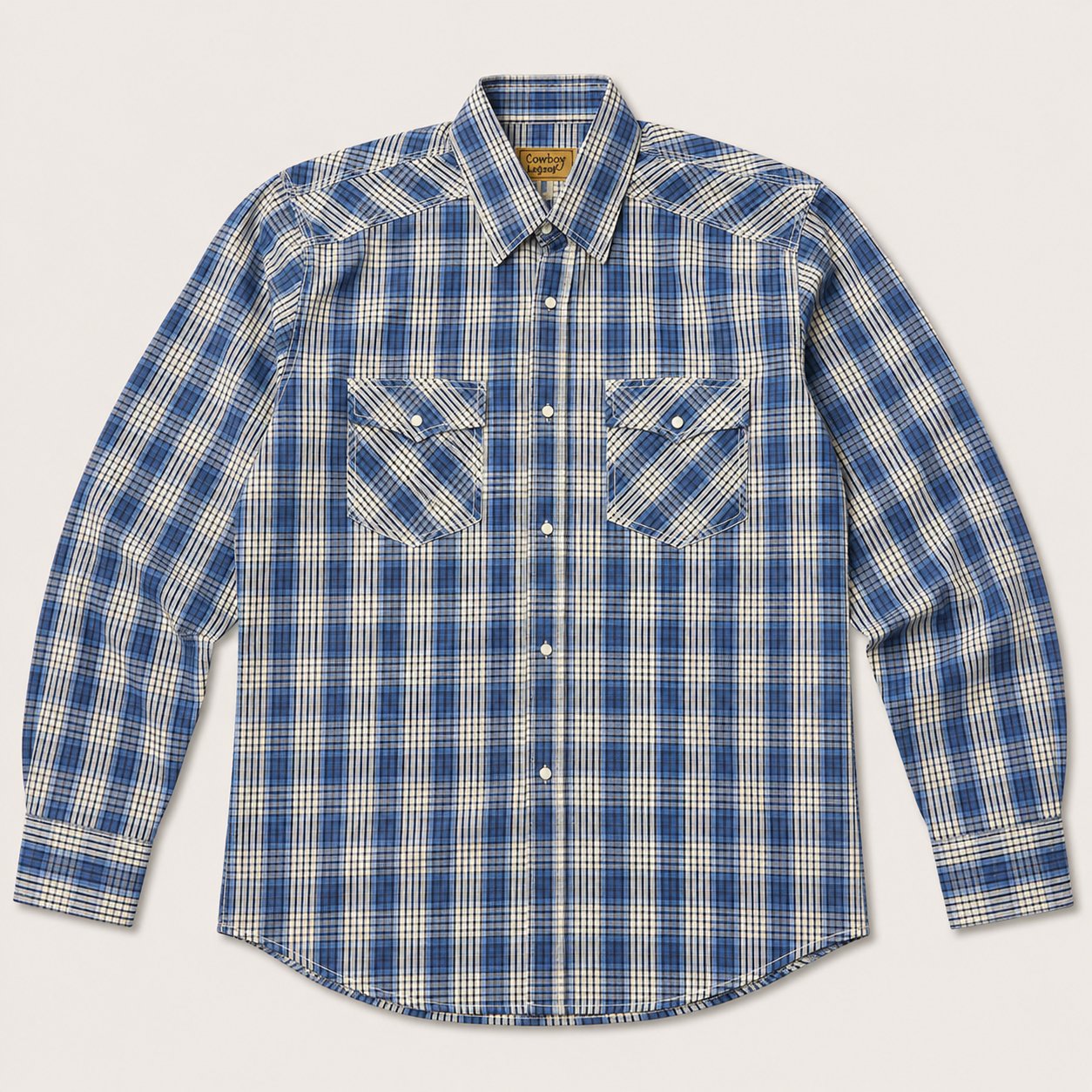 Cowboy Legend Men's Blue Shadow Plaid Pearl Snap Western Shirt