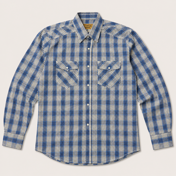 Cowboy Legend Men's Blue Shadow Plaid Pearl Snap Western Shirt
