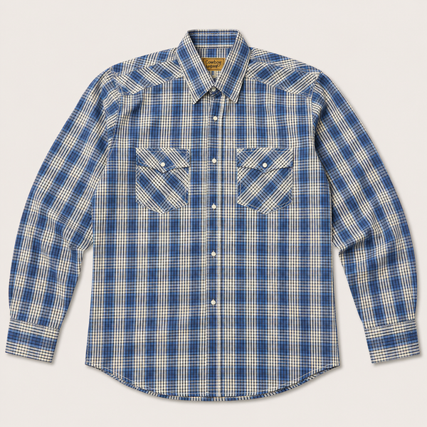 Cowboy Legend Men's Blue Shadow Plaid Pearl Snap Western Shirt