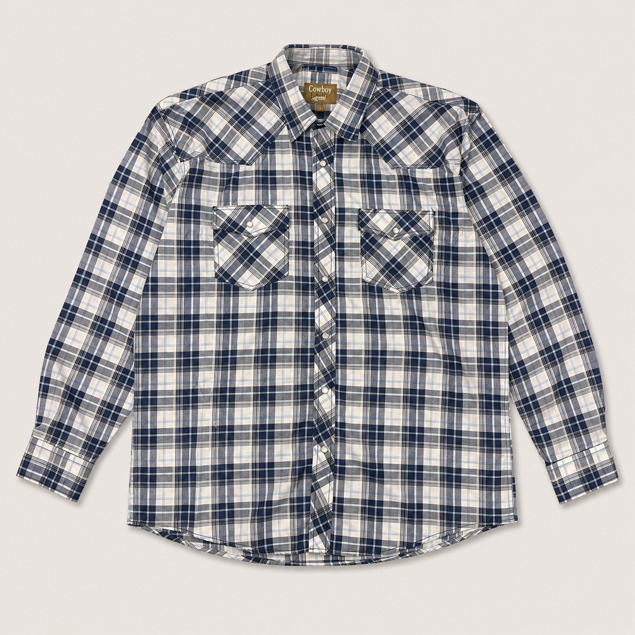 Cowboy Legend Men's Navy Plaid Pearl Snap Western Shirt