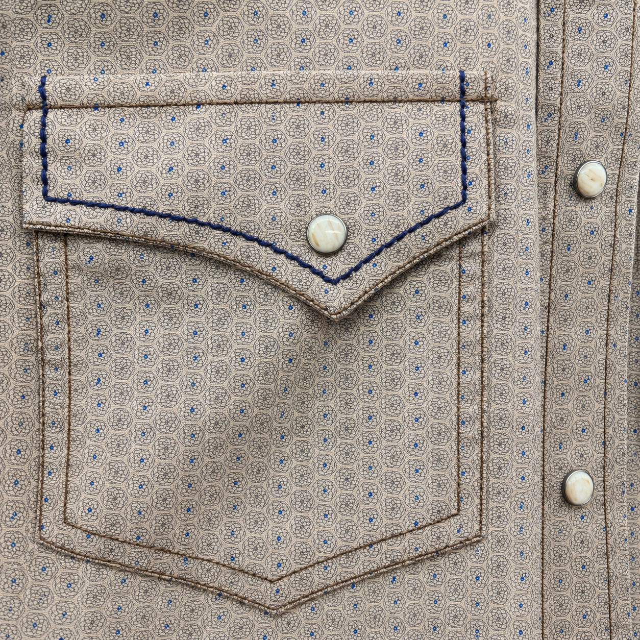 Men's Beige Geo Print Short Sleeve Western Snap Shirt