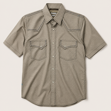 Men's Beige Geo Print Short Sleeve Western Snap Shirt