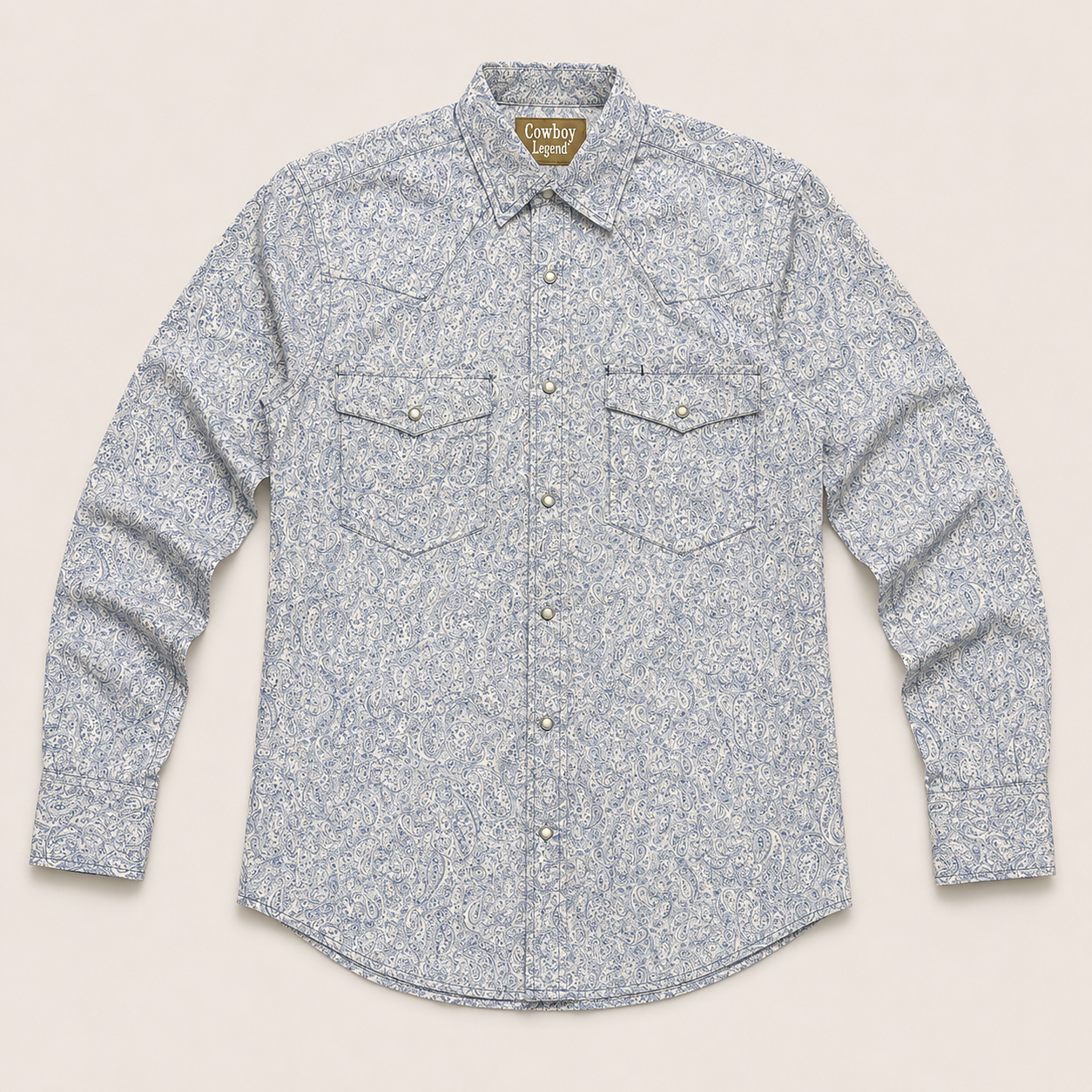 Cowboy Legend Men's Light Blue Paisley Pearl Snap Western Shirt