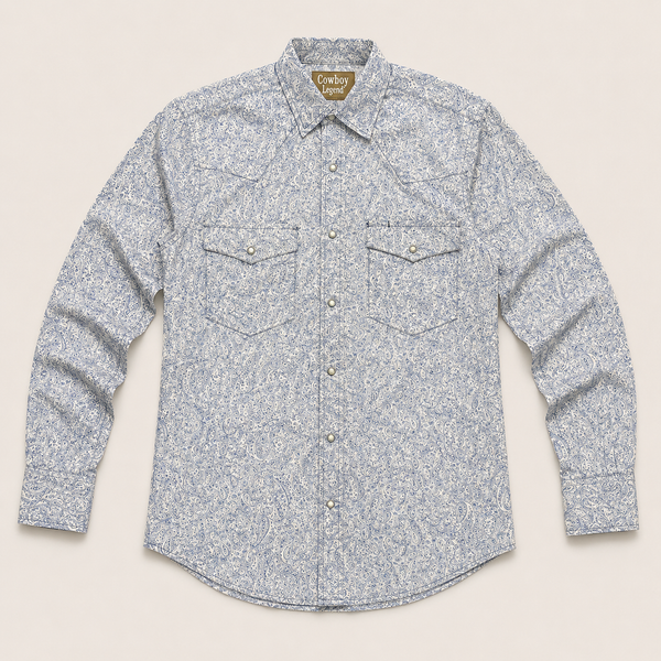 Men's Light Blue Paisley Cowboy Western Snap Shirt