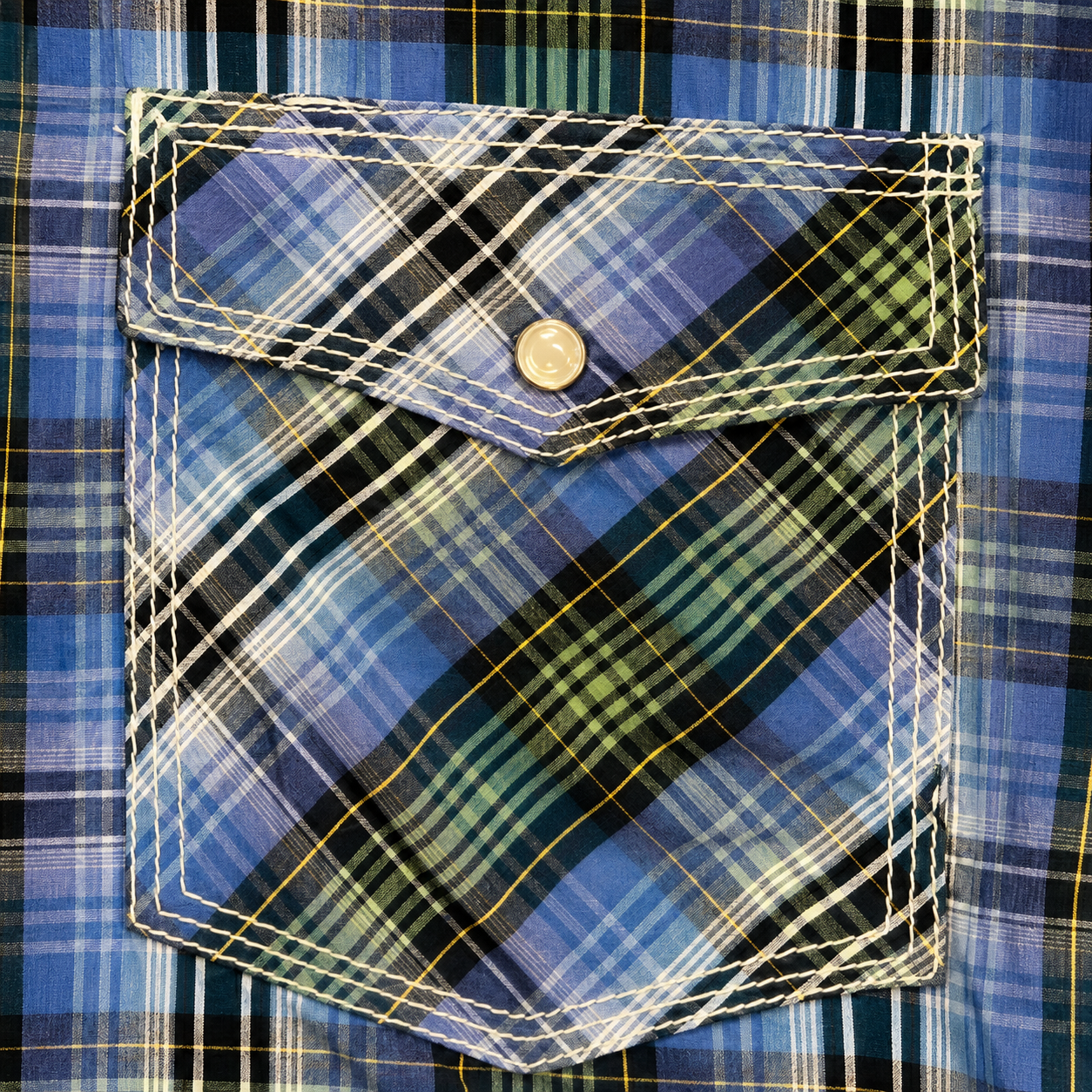 Cowboy Legend Men's Blue Green Plaid Pearl Snap Western Shirt