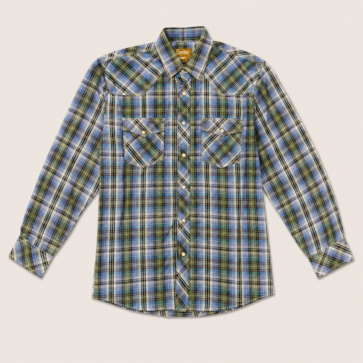 Cowboy Legend Men's Blue Green Plaid Pearl Snap Western Shirt