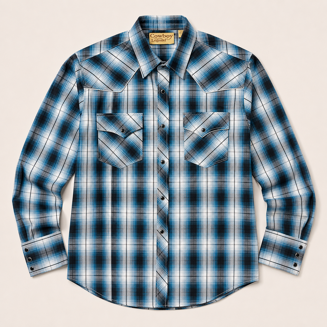 Men's Blue Plaid Long Sleeve Cowboy Western Snap Shirt