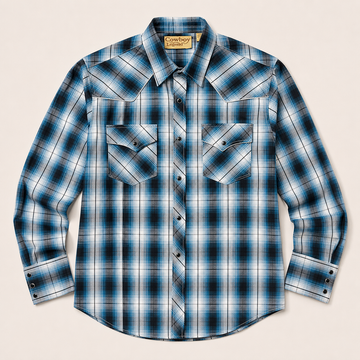 Men's Blue Plaid Long Sleeve Cowboy Western Snap Shirt