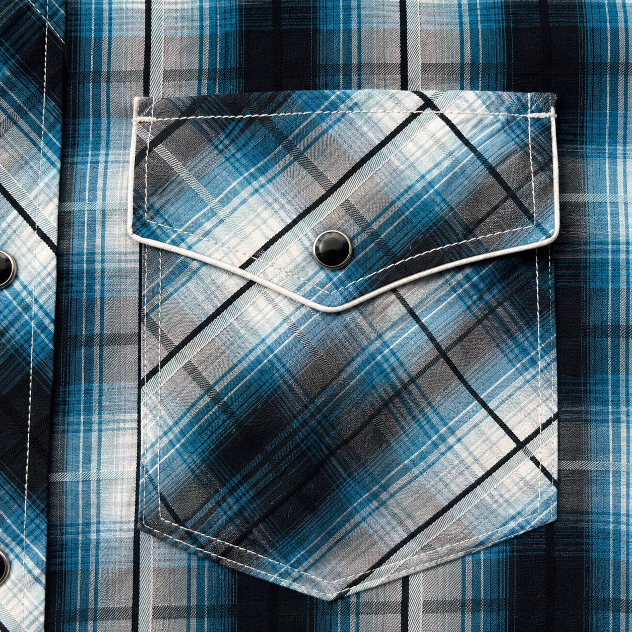 Men's Blue Plaid Long Sleeve Cowboy Western Snap Shirt