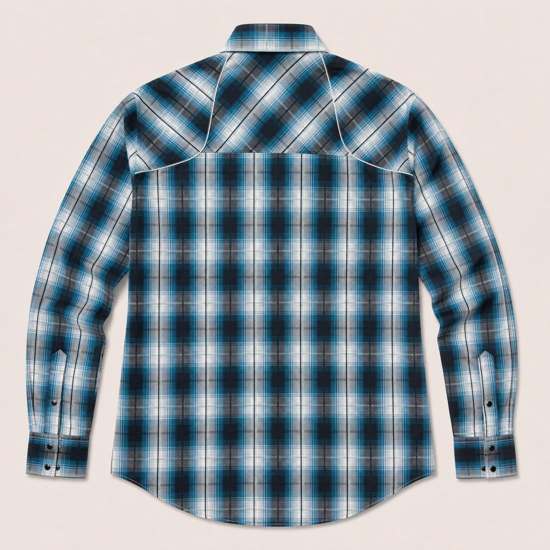 Men's Blue Plaid Long Sleeve Cowboy Western Snap Shirt