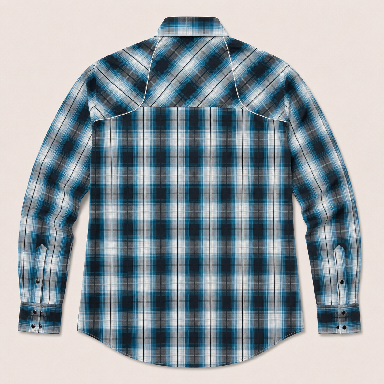 Men's Blue Plaid Long Sleeve Cowboy Western Snap Shirt