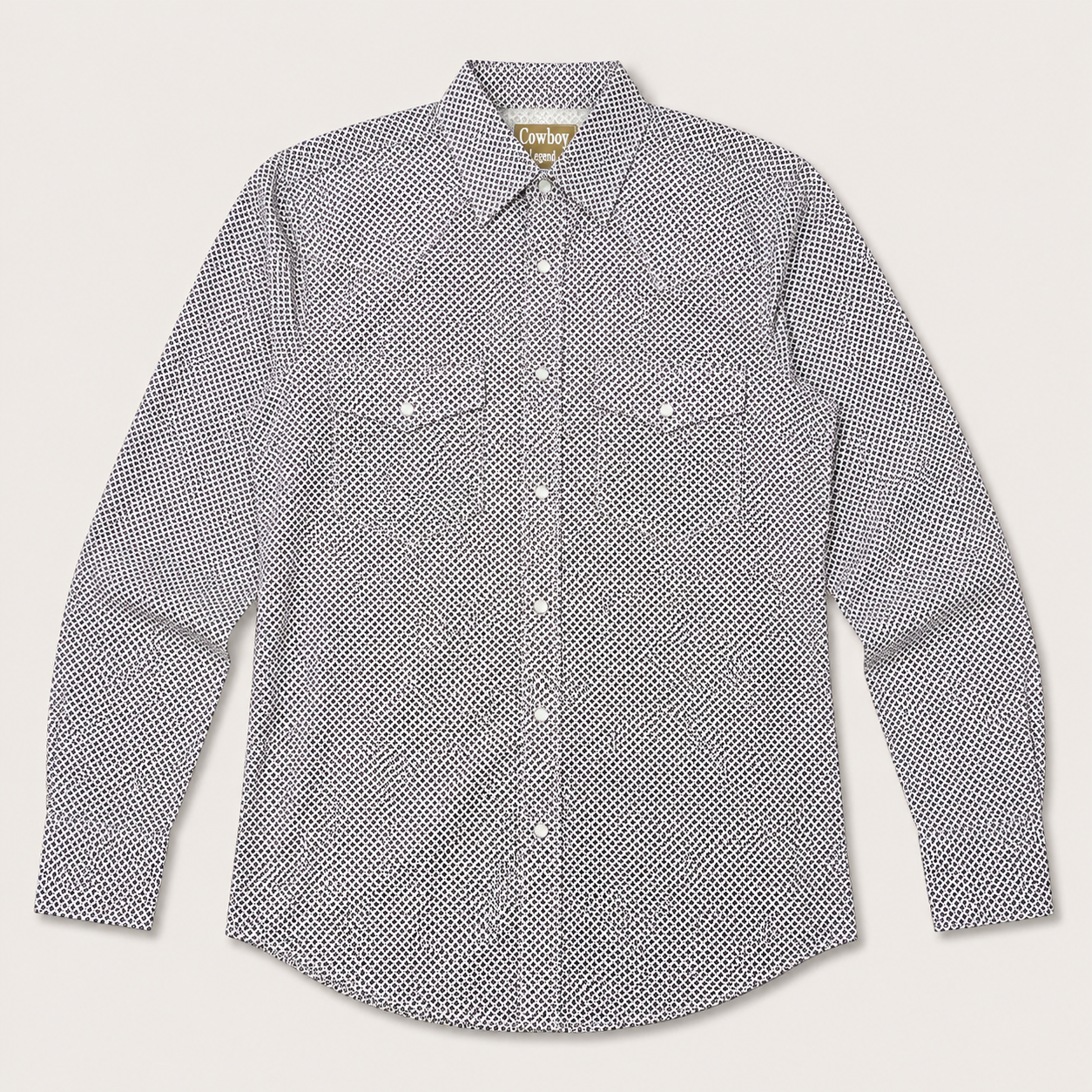 Cowboy Legend Men's White & Black Micro Print Pearl Snap Western Shirt