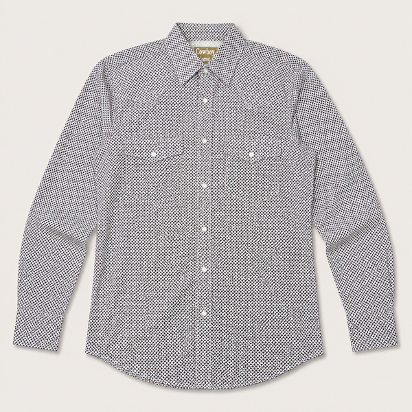 Men's White Black Micro Print Pearl Snap Long Sleeve Cowboy Western Shirt