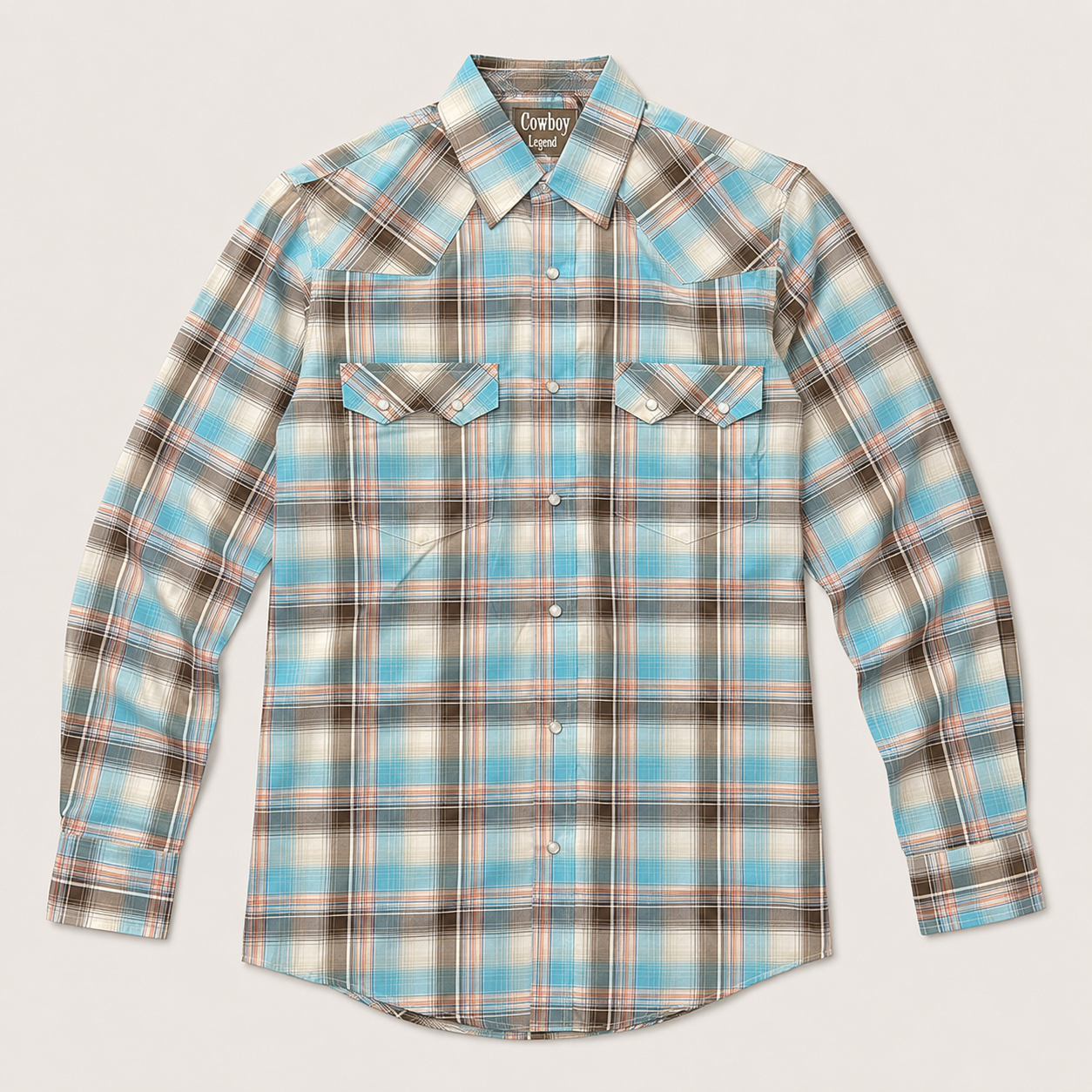 Cowboy Legend Men's Turquoise Plaid Pearl Snap Western Shirt