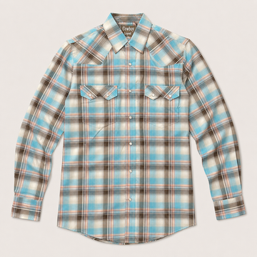 Cowboy Legend Men's Turquoise Plaid Pearl Snap Western Shirt