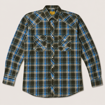 Men's Black Royal Blue Plaid Pearl Snap Long Sleeve Cowboy Western Shirt