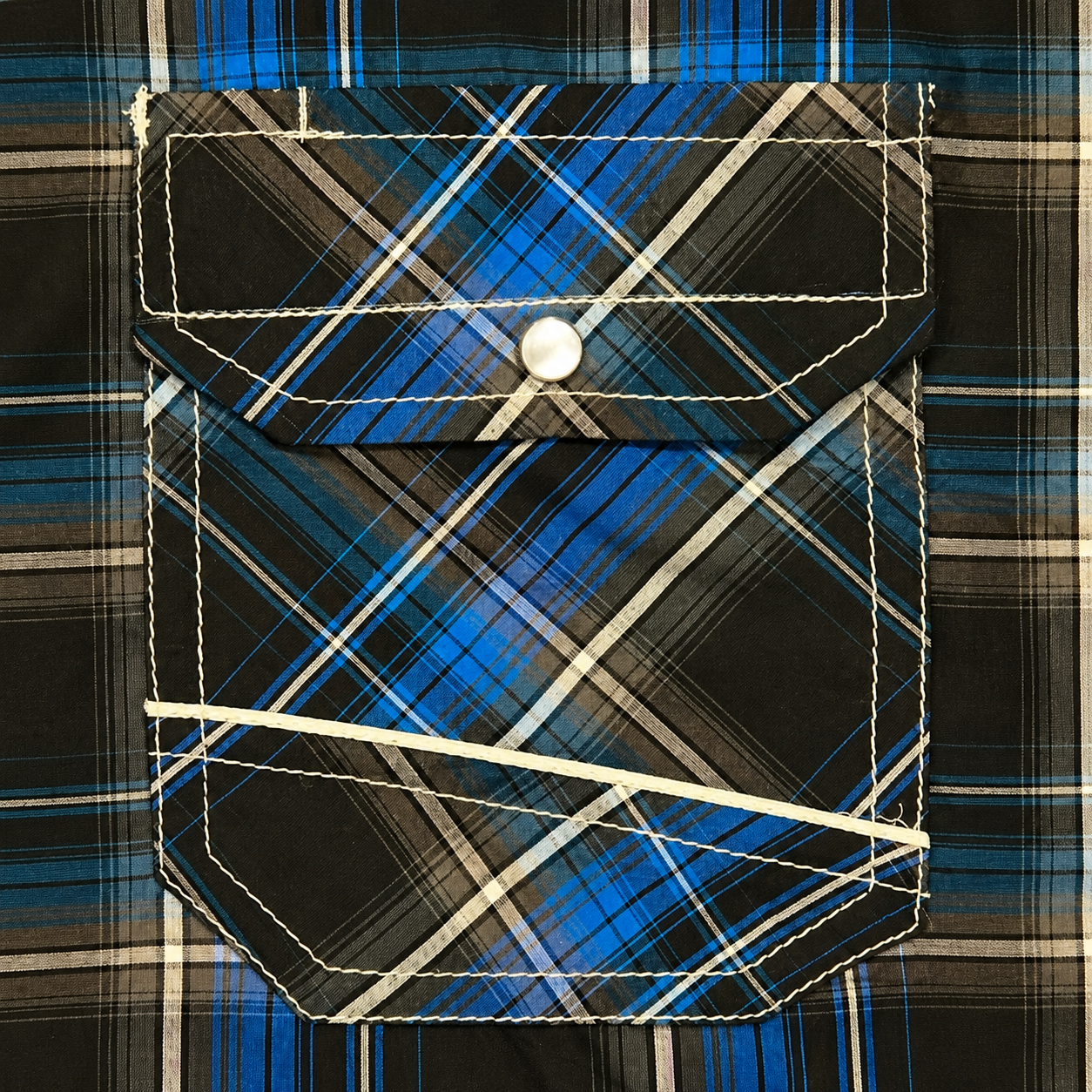 Cowboy Legend Men's Black & Royal Blue Plaid Pearl Snap Western Shirt