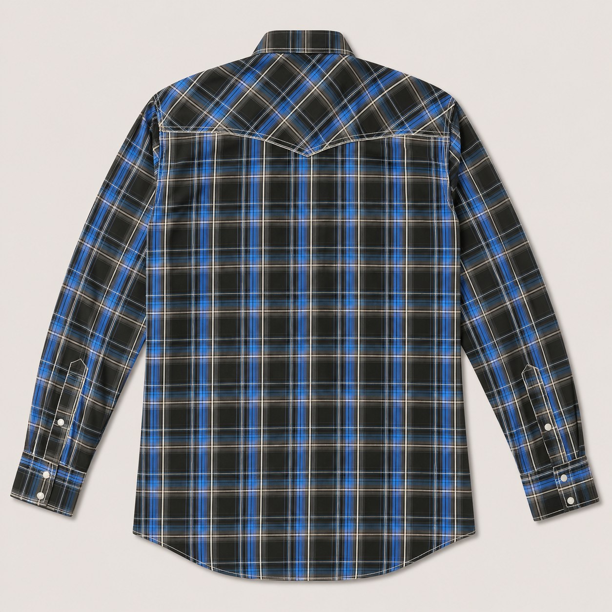Cowboy Legend Men's Black & Royal Blue Plaid Pearl Snap Western Shirt