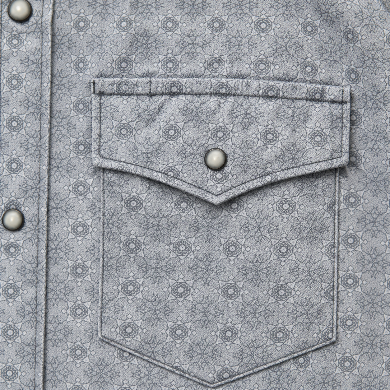 Cowboy Legend Light Grey Vintage Geo Print Western Snap Shirt
