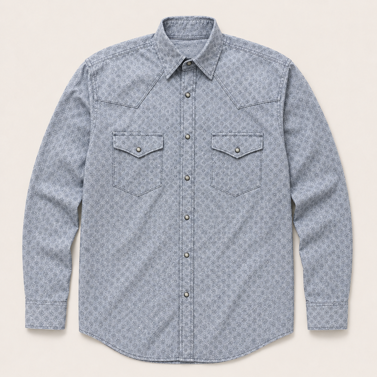 Cowboy Legend Light Grey Vintage Geo Print Western Snap Shirt
