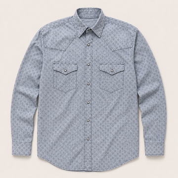 Cowboy Legend Light Grey Vintage Geo Print Western Snap Shirt